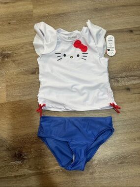Sanrio Hello Kitty White Top with Red Bow & Blue Bottoms Kids Swim Set